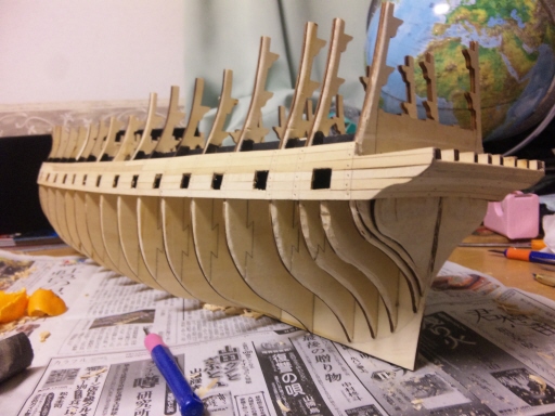 帆船模型　ビクトリー号　船尾の形を整える_24号.jpg